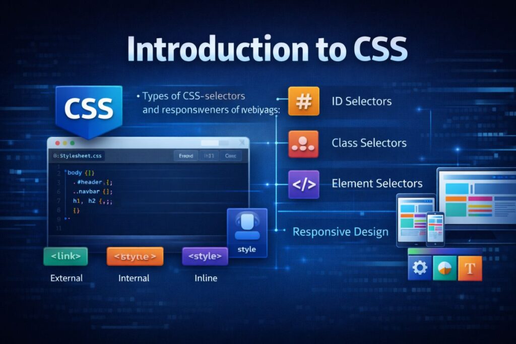 Introduction to CSS Types of CSS, selectors, and responsiveness of a web page.