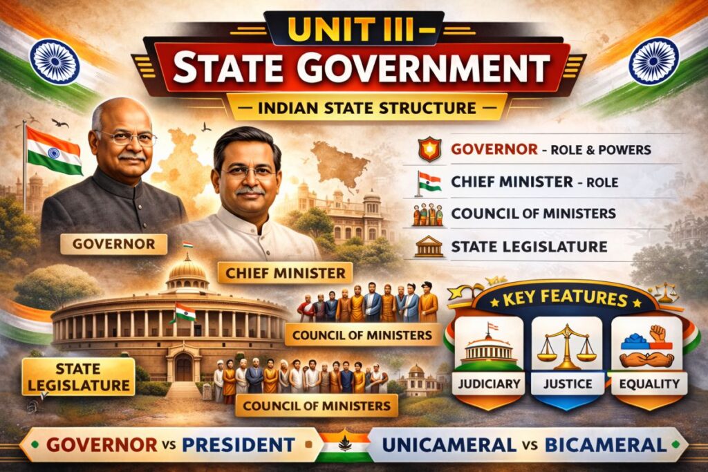 Indian Constitution - BCA 2nd Semester - in English 2026 🟢 Unit III (6 Lectures) – State Government